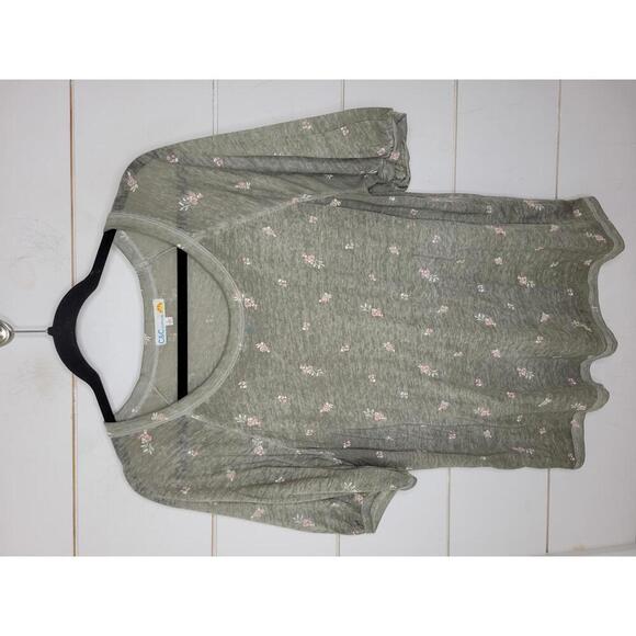 C&C California large grey with pink flowers somewhat sheer tee shirt - Picture 1 of 3